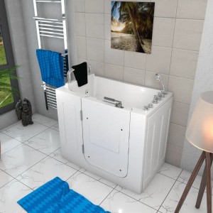 AquaVapore Sitzbadewanne mit Tür, 110x68cm, links. Whirlpool-Funktion und verchromte Armaturen.