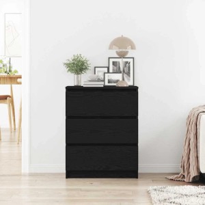 Schwarzes Sideboard in Eichen-Optik mit 3 Schubladen aus Holzwerkstoff. Modernes Möbelstück für Stauraum.