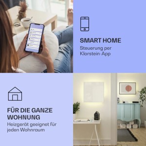 Weißes Klarstein Mojave 2-in-1 Heizgerät mit RGB-Licht und Smart Home App-Steuerung. Ideal für jeden Wohnraum.