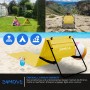 Gelbe 24MOVE Strandmatte mit Rückenlehne und Tasche, klappbar und mit Gurt.