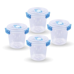 Bestlivings Frischhalteboxen, 4er-Set, 0,64L, Joghurtboxen mit blauem Deckel.
