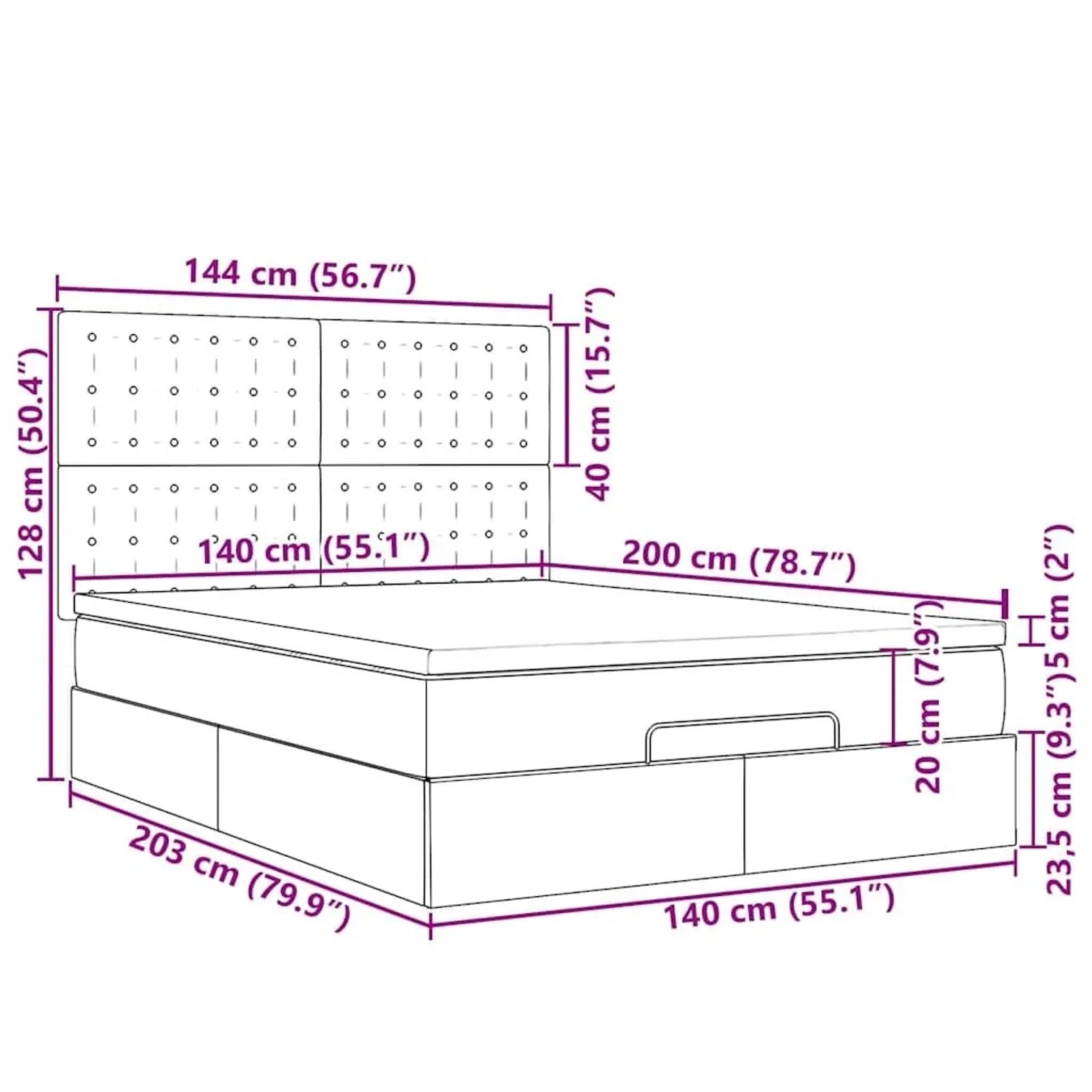 vidaXL Ottoman-Bett mit Matratze & LEDs Creme 140x200 cm Stoff 3314181