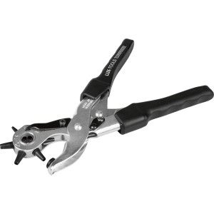 LUX-TOOLS PRO Revolverlochzange 250 mm, vernickelt, mit schwarzen 3-Komponenten Griffen für präzises Lochen.