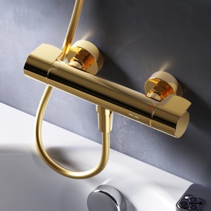 Goldene AM.PM Thermostat-Duscharmatur X-Joy aus Messing. Mischbatterie für komfortables Duschen.