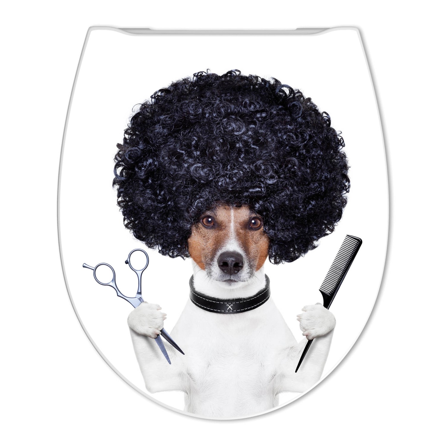 Banjado Premium WC-Sitz mit Motiv Friseur Jack Russel. Toilettendeckel mit Absenkautomatik.