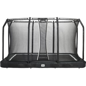 Schwarzes Salta Premium Ground Trampolin, 366x244 cm, mit Sicherheitsnetz für den Garten.