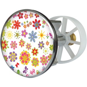 Waschbeckenstöpsel mit bunten Sommerblüten Design, 38mm Durchmesser.