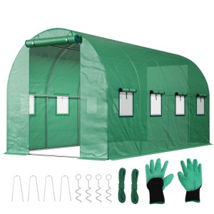 Sekey Foliengewächshaus Gewächshaus Treibhaus Winterfest für Garten 2 Türen Tomatenhaus 4x2x2m Folientunnel mit 8 Fenstern UV-Schutz Stabil