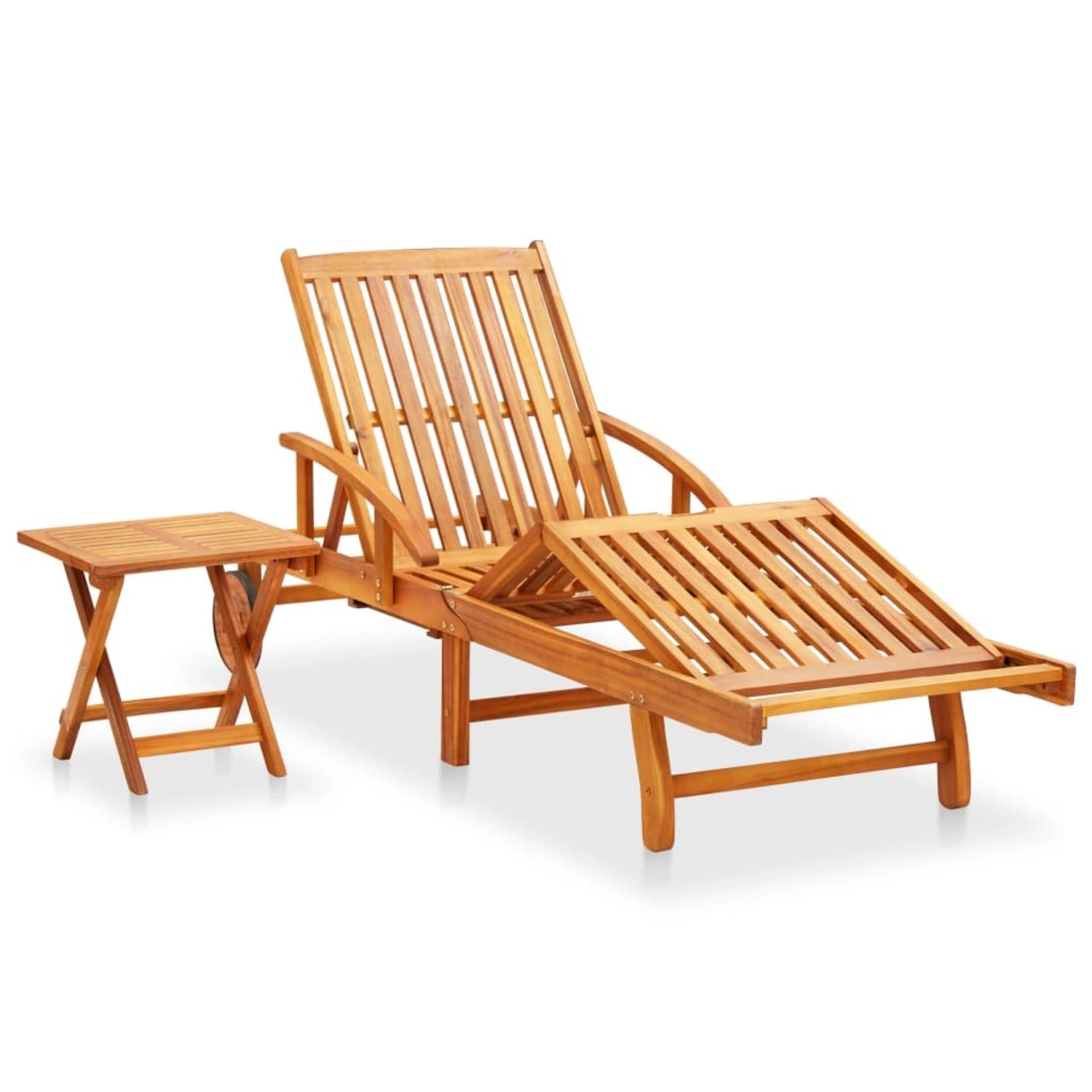 vidaXL Sonnenliege mit Tisch und Auflage 200 x 67 x 30/51/62/77/85 cm Akazie Massivholz