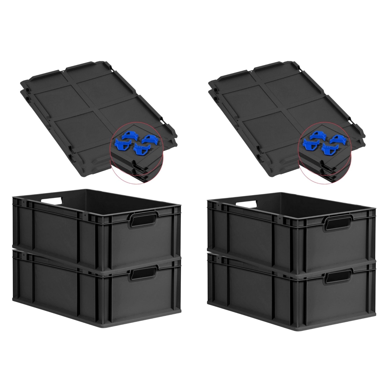 PROREGAL SuperSparSet 4x Eurobox Nextgen Grip Mit Auflagedeckel Und Blauen günstig online kaufen