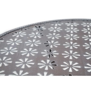 Kobolo Gartentisch Tisch aus Grauem Metall Stanzungen in Blumenoptik 60cm