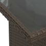 Detailansicht des braunen vidaXL Gartenmöbel-Tisches mit Glasplatte und Poly Rattan Geflecht.