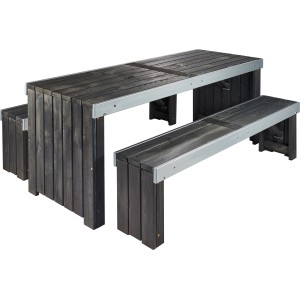 Wilk Gartenmöbel-Set Provence, 3-teilig, Anthrazit, FSC-zertifiziert, Tisch und Bänke
