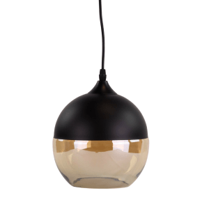 Moderne LUXULA Pendelleuchte mit schwarzem Metall und bernsteinfarbenem Glas.