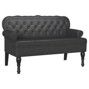 Schwarze vidaXL Chesterfield Bank aus Kunstleder mit Knopfheftung und gedrechselten Füßen.