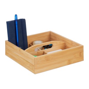 Relaxdays Organizer Bambus Natur mit 4 Fächern mit Griff 6,5 cm x 25 cm x 25 cm 0,6 kg