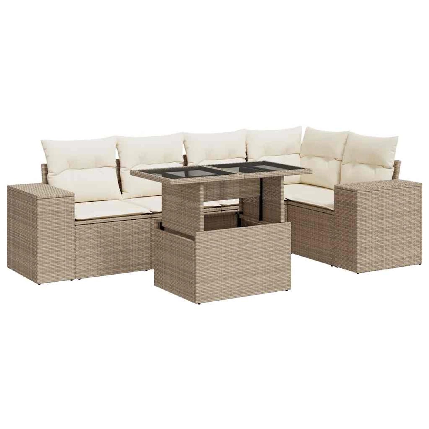 vidaXL 6-Tlg Garten-Sofagarnitur mit Kissen Beige Poly Rattan 3326799 günstig online kaufen