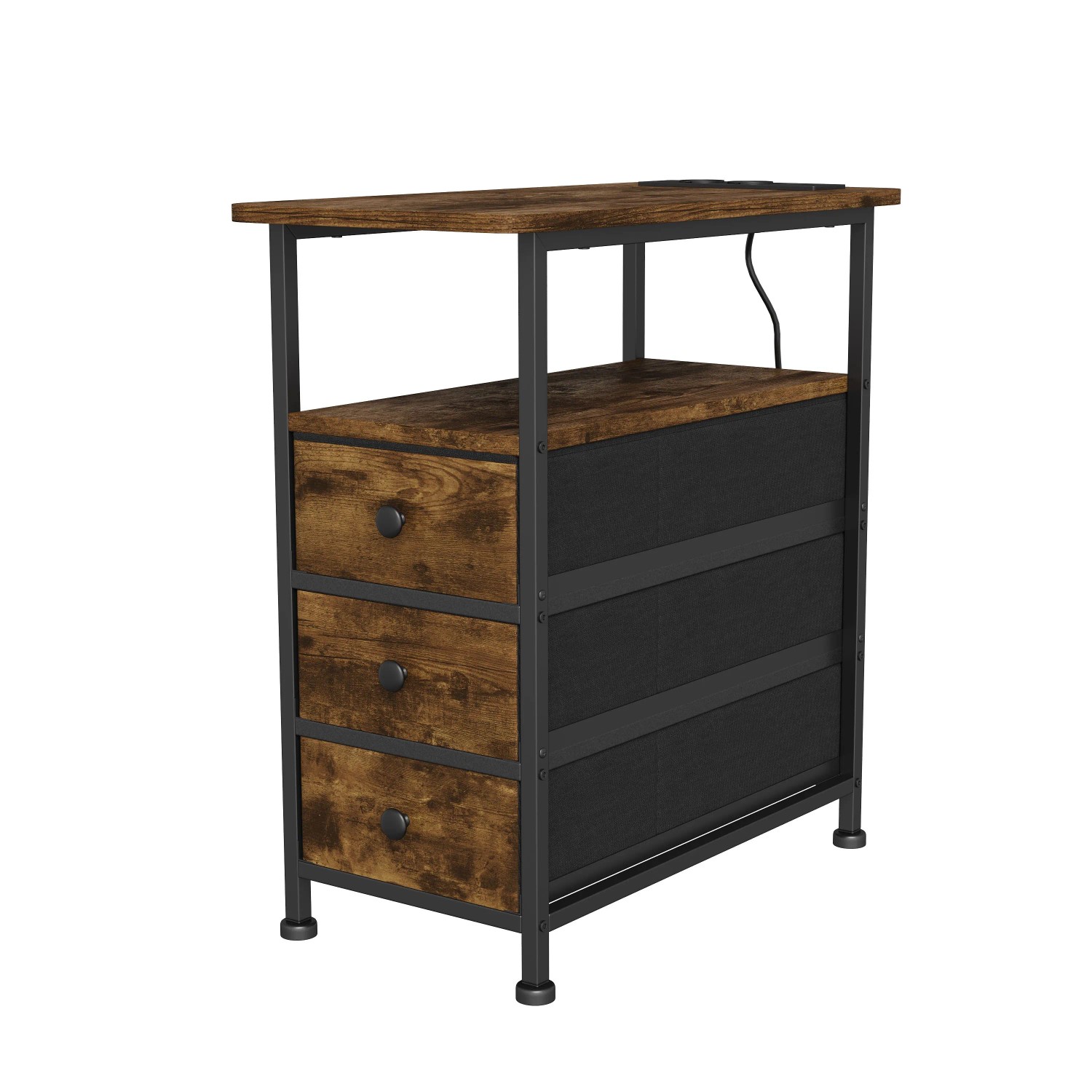 PXloue Beistelltisch Nachttisch mit Ladestation und 3 Schubladen 60x30x62cm günstig online kaufen