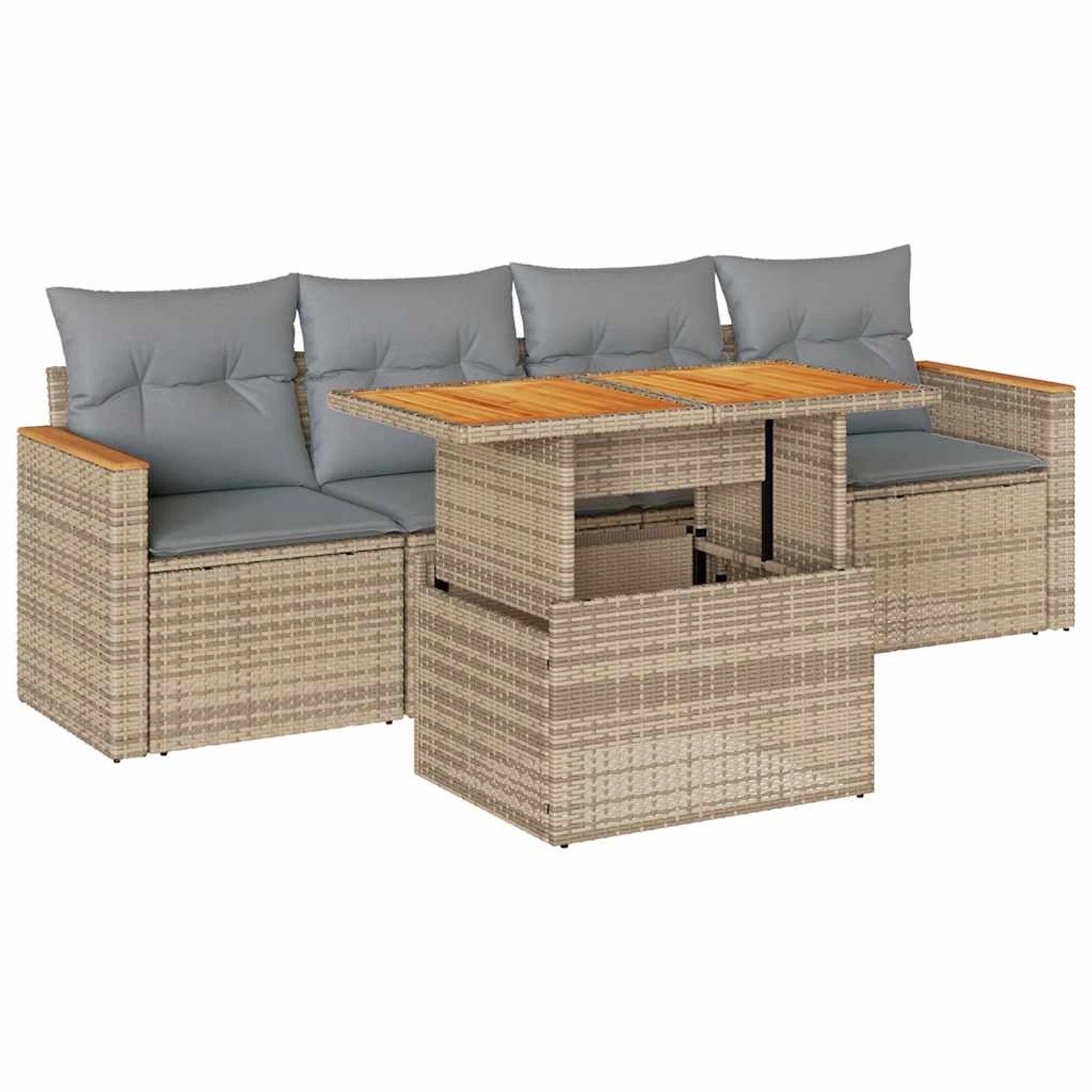vidaXL 5-Tlg Garten-Sofagarnitur mit Kissen Beige Poly Rattan Akazie 332743 günstig online kaufen