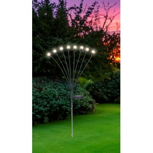 Edelstahl Solarleuchte, beweglich, 70 cm hoch, mit acht LED-Leuchten im Garten.