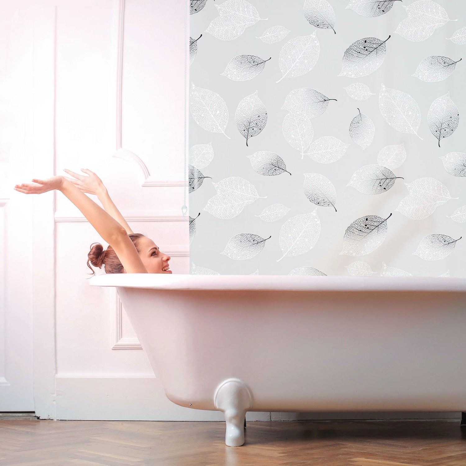 Relaxdays Duschrollo Kunststoff Aluminium Transparent Schwarz Weiß Wasserabweisend 160 cm x 240 cm 1,1 kg_5