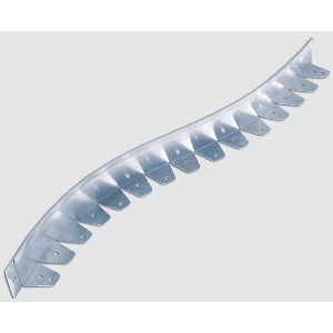 Gebogene, graue Scherf Rasenkante aus verzinktem Stahl, 121 cm lang, für eine klare Gartengestaltung.