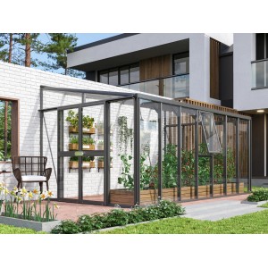 Vitavia Nachrüstsatz 11900 Schwarz zur Dachverstärkung des Gewächshauses, montiert an einem modernen Haus.