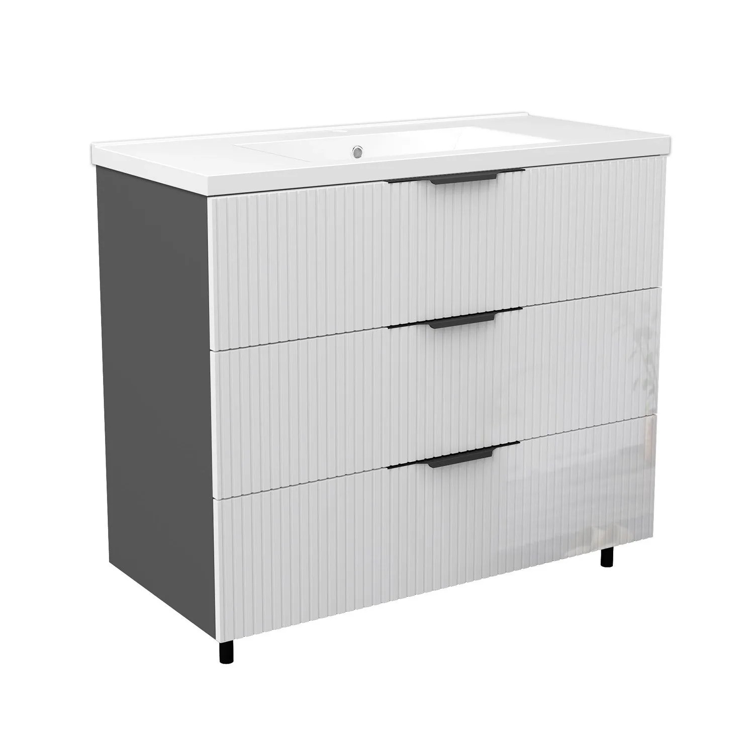 Duschspa Waschbeckenunterschrank mit Einbaubecken LYMOR 100 cm Softclose Griffen 3 Schubladen