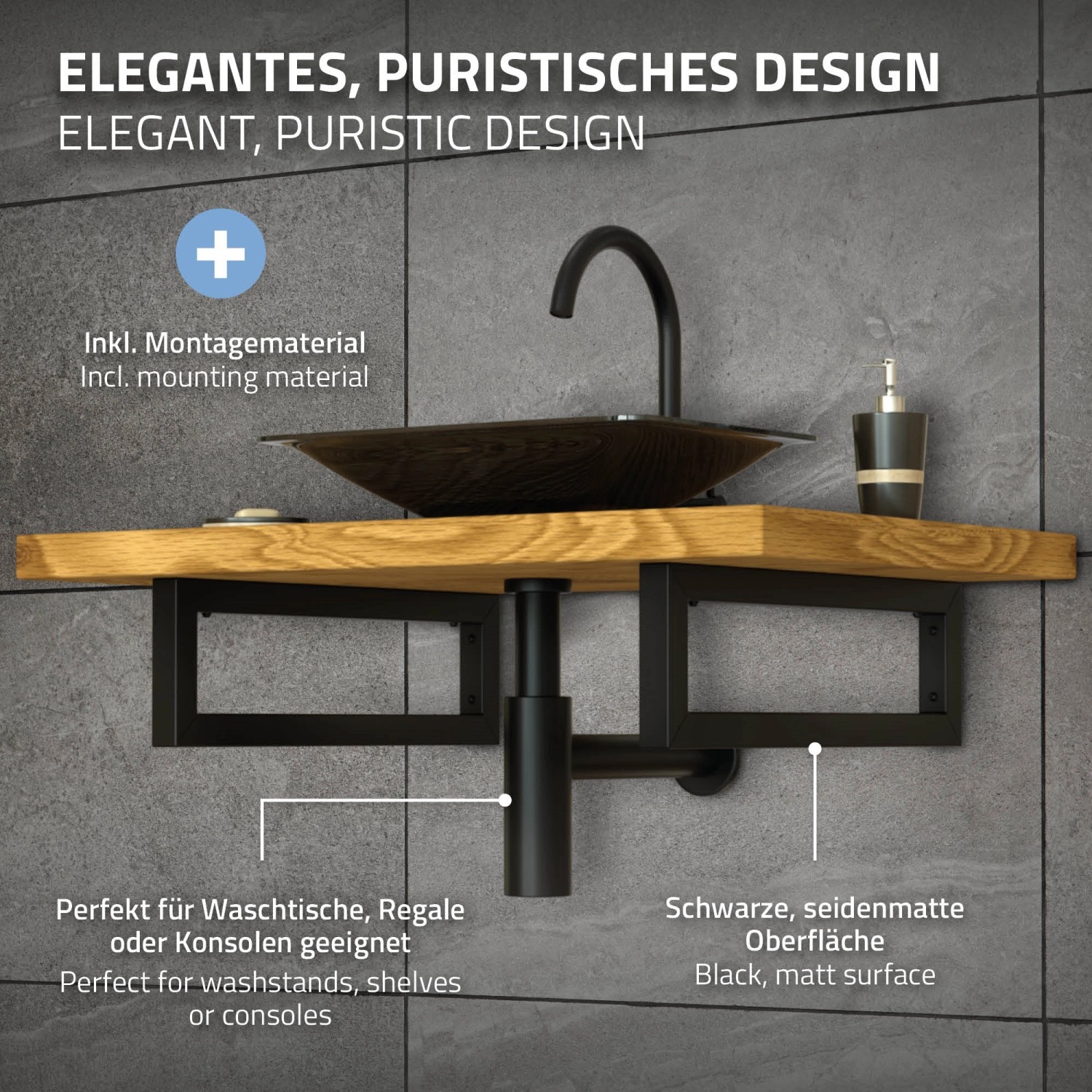 ML-Design Wandkonsole 2er Set, schwarz, für Waschtisch. Badaccessoire im Industrial Design.