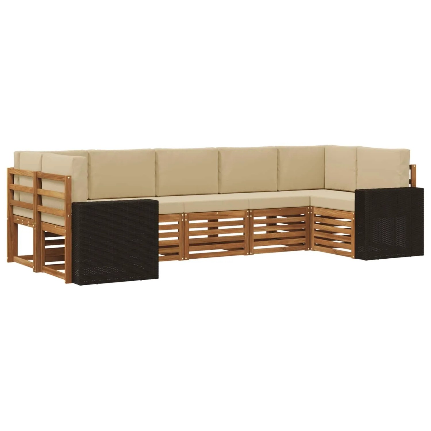 vidaXL Ecksofa Set mit Kissen 7 Stk Natur und Beige Polyester 3384814
