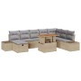 Beiges 9-teiliges vidaXL Garten-Sofa-Set aus Poly Rattan mit Kissen und Stauraum.