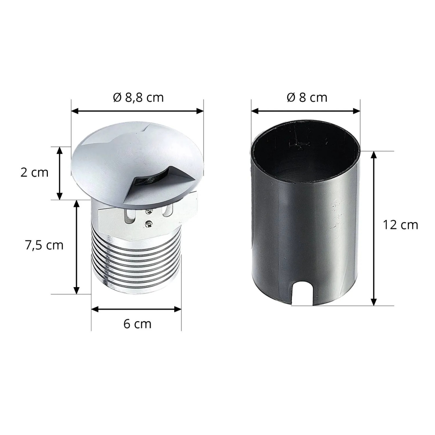 Lucande Milara Bodeneinbauleuchte aus Alu mit Maßen, für GU10 Leuchtmittel, wasserdicht.