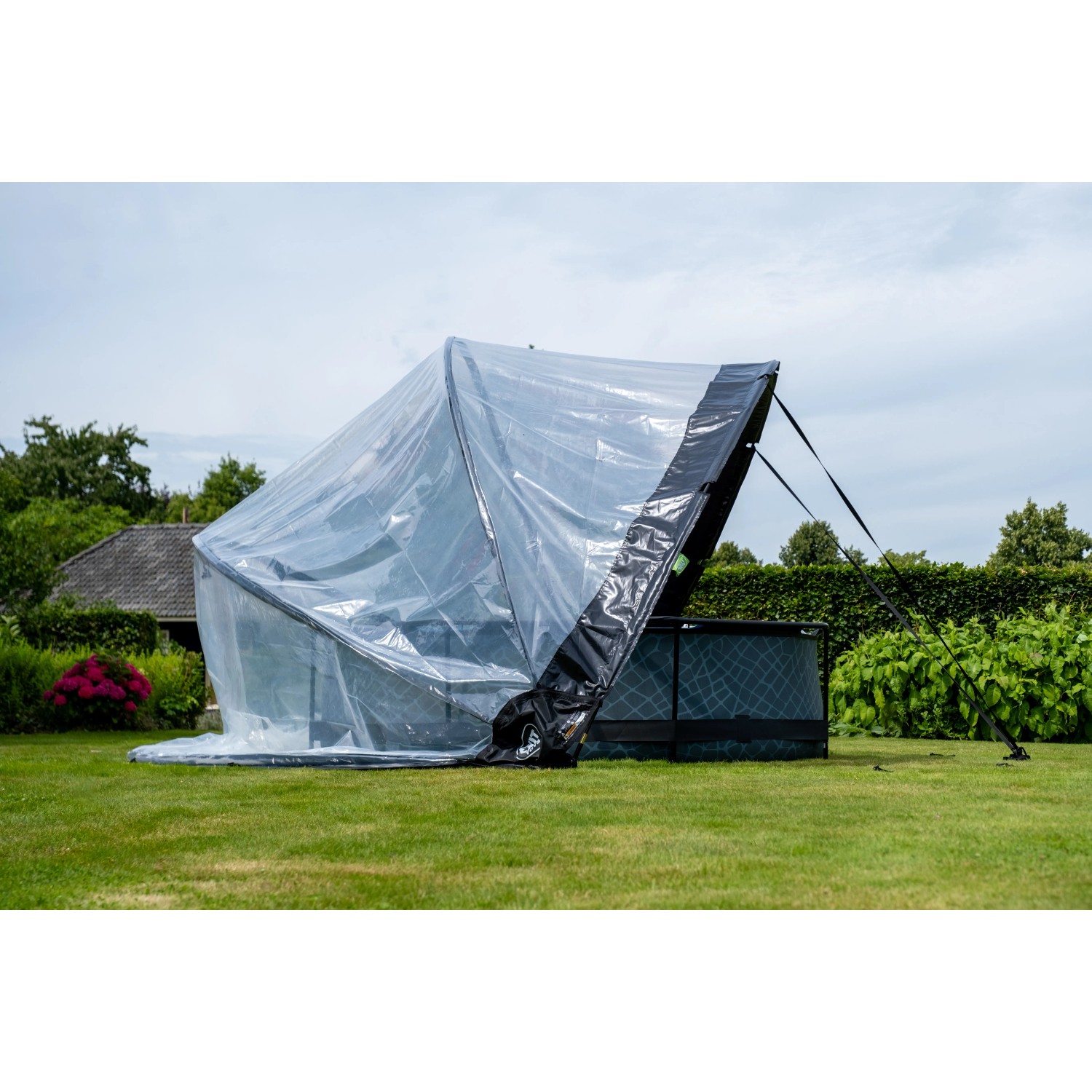 Exit Pool Abdeckung ECO Ø 460 cm, transparente Poolüberdachung für Aufstellpools im Garten.