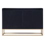 Schwarzes 4-türiges Sideboard mit grifflosen Türen und goldenem Metallrahmen. Moderner Buffetschrank für Esszimmer, Wohnzimmer.