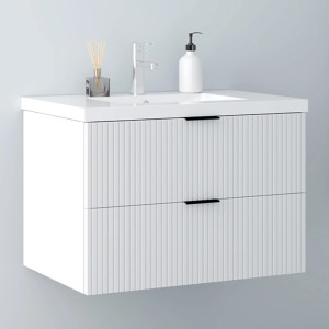 AICA Waschtisch mit Unterschrank 80 cm Morri Badmöbel Set 2 tlg. Waschbecken mit Unterschrank Weiß Matt Softclose