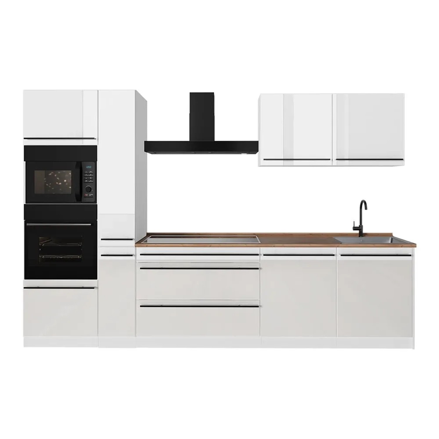 Vicco Küchenzeile R-Line Weiß Hochglanz/Weiß 310 x 207 Arbeitsplatte Goldkraft Eiche Art Nr 66462