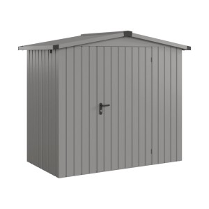 Hörmann EcoStar Gerätehaus Euroline mit Satteldach in Graualuminium.