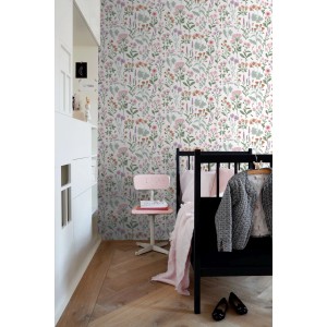 Sanders & Sanders Tapete Feldblumen Grün Rosa und Lila 50 x 900 cm