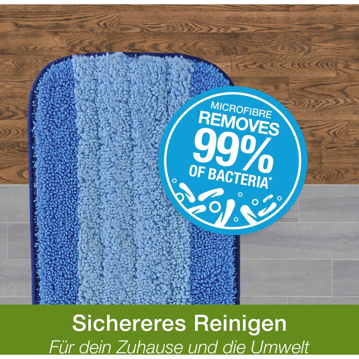 Bona Premium Spray Mop: Blauer Mikrofaser-Wischbezug für Hartböden, entfernt 99% der Bakterien.