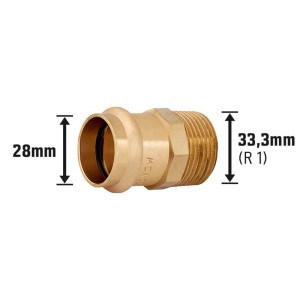 LUX Übergangsnippel aus Rotguss, Ø 28 mm x 33,3 mm (R 1) für Pressfittings.