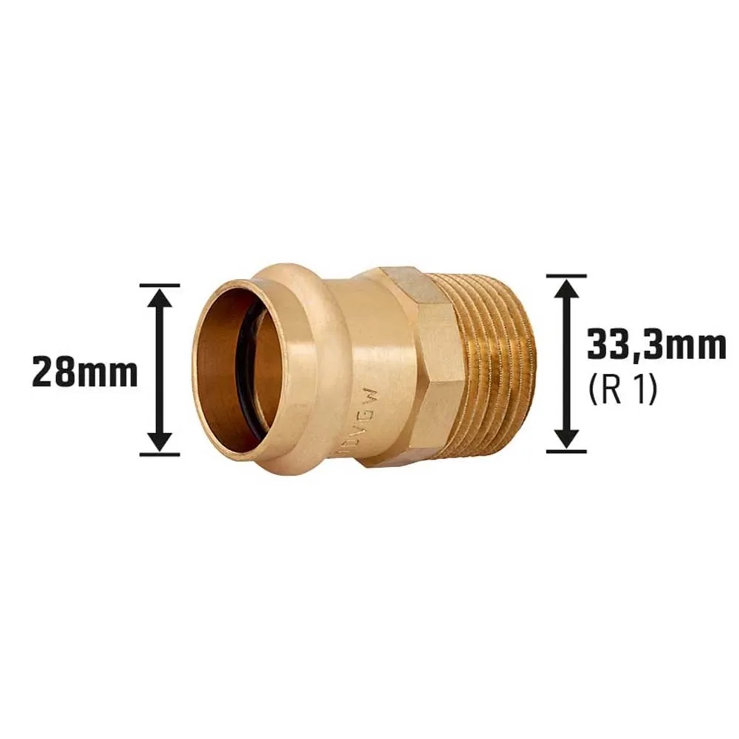 LUX Übergangsnippel aus Rotguss, Ø 28 mm x 33,3 mm (R 1) für Pressfittings.