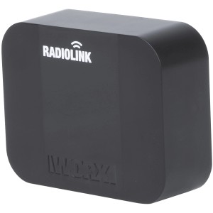Worx RadioLink Modul zur Reichweitenverstärkung für Landroid Rasenmäher, schwarzes Gehäuse.