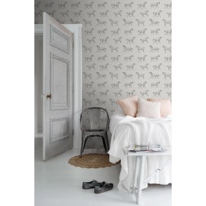 ESTAhome Vliestapete mit Pferdezeichnung in Beige-Braun für Kinderzimmer.