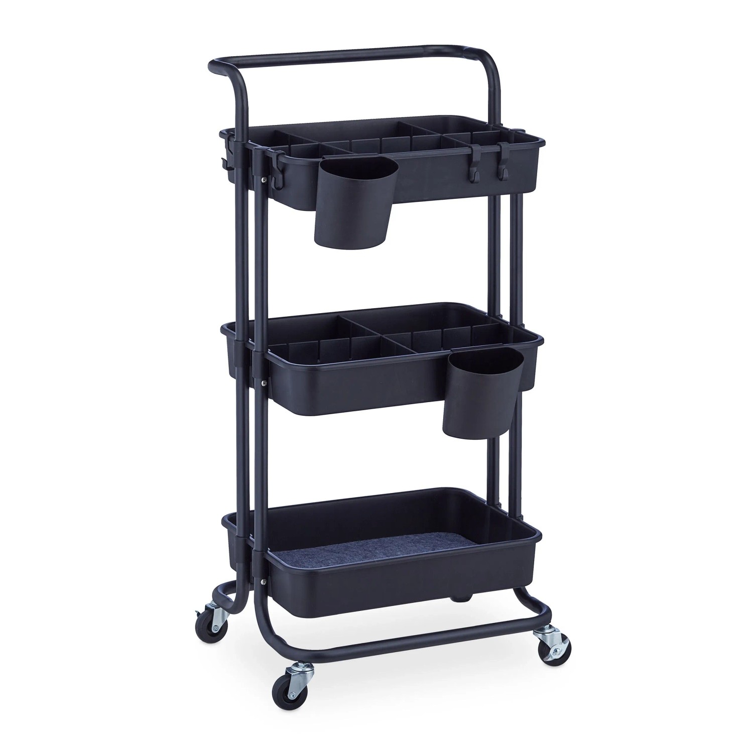Relaxdays Rollwagen Stahl Schwarz mit 3 Etagen Feststellbar 86 cm x 43 cm x 42 cm 3,3 kg