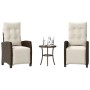 Braunes 3-tlg. vidaXL Bistro-Set aus Polyrattan mit cremefarbenen Kissen für Garten oder Balkon.