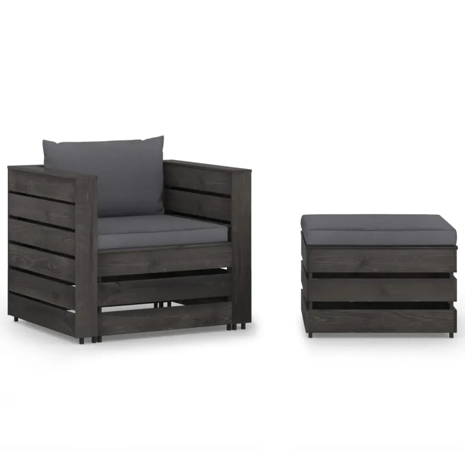 vidaXL 2-Tlg Garten-Lounge-Set mit Kissen Grau Imprägniertes Holz 3068144