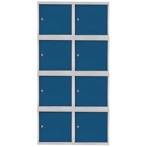 PROREGAL Schließfachwürfel Blocky, 8 Fächer, lichtgrau/blau, mit Drehriegelschloss für Vorhängeschloss. Sicherer Stauraum.