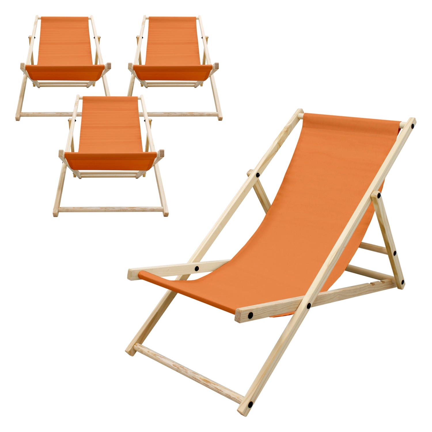 ECD Germany 4Er Set Liegestuhl Klappbar Orange aus Holz 3 Positionen bis 12 günstig online kaufen