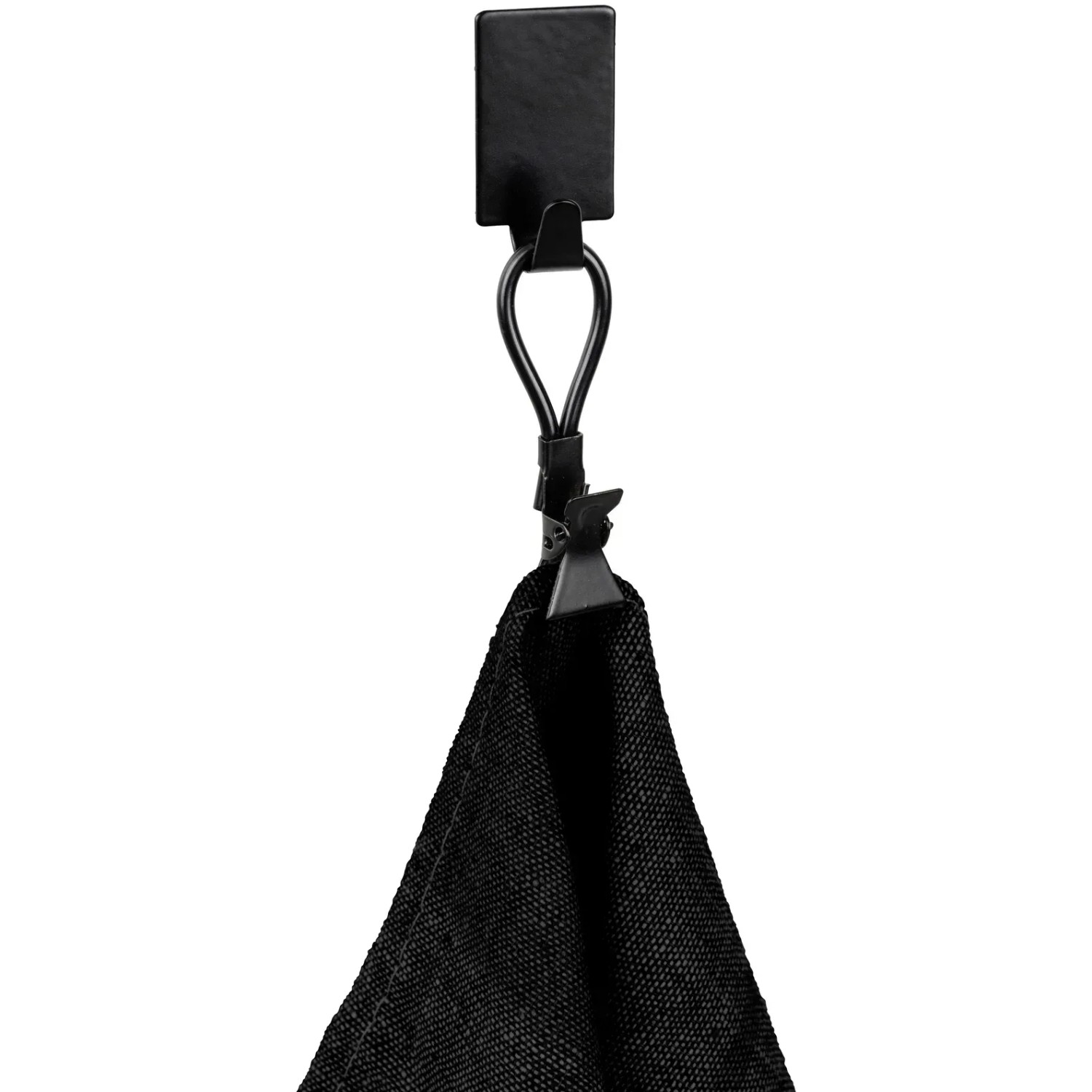 Wenko Edelstahl Klebehaken, 4er-Set, schwarz mit Handtuch. Rechteckige Form, selbstklebend.