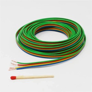 5m 4-adriges Kupferkabel mit grüner Isolation, farbigen Adern (blau, gelb, rot, grün) und freigelegten Litzen. Ideal für RGB-LEDs.